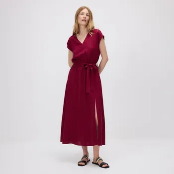 Dámské šaty Reserved - Midi šaty s příměsí lnu - hnědá - 3412P-83X - 3412P-83X-XS