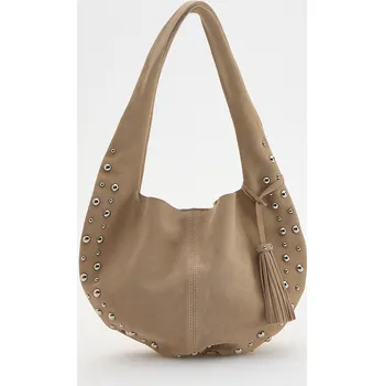 Reserved - Semišová kabelka s cvoky a príveskom - krémová - 427CN-01X - 427CN-01X-ONE