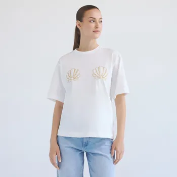 Dámské oblečení Reserved - Tričko s ozdobnou aplikací - krémová - 366GU-01X - 366GU-01X-L