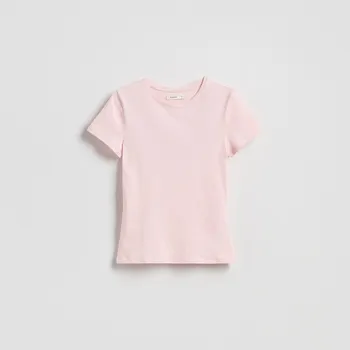 Dámské tričko Reserved - Bavlněné tričko slim fit - pastelově růžová - 545GA-03X - 545GA-03X-XL