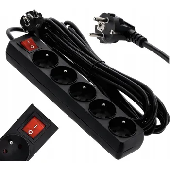 Napájecí kabel Prodlužovací Kabel s vypínačem Křeček 5 m 5 ks černý