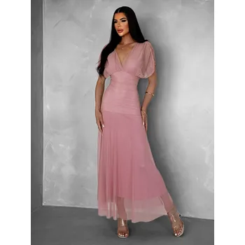 Dámské šaty Starorůžové tylové dlouhé šaty VOLYADA s výstřihem Velikost: ONESIZE