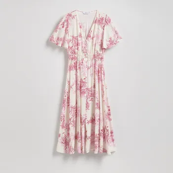 Dámské šaty Reserved - Květované midi šaty - růžová - 269FH-30X - 269FH-30X-XXL