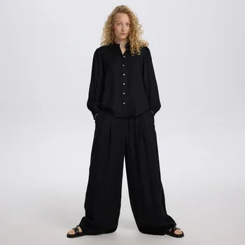 Dámské kalhoty Reserved - Široké kalhoty s příměsí lnu - černý - 1066P-99X - 1066P-99X-M