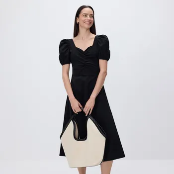 Dámské oblečení Reserved - Midi šaty s překládaným výstřihem - černý - WP836-99X - WP836-99X-L