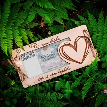 Dřevěná obálka na peníze - Kup si něco hezkého 20x10cm