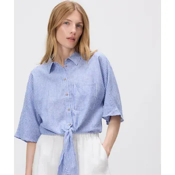 Pánská košile Reserved - Vzorovaná košile s vysokým podílem lnu - modrá - VU800-55X - VU800-55X-M