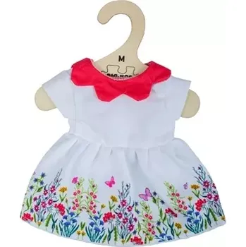 Doplněk pro panenku Bílé květinové šaty s červeným límečkem pro panenku 34 cm