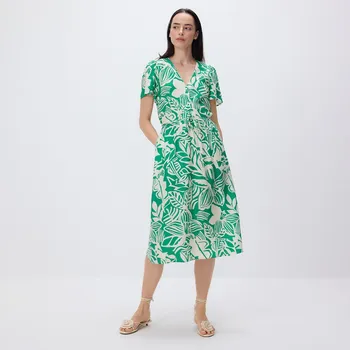 Dámské šaty Reserved - Vzorované midi šaty z viskózy - zelená - 3407P-77X - 3407P-77X-L