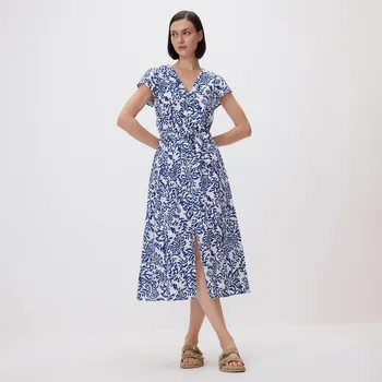 Dámské šaty Reserved - Bavlněné midi šaty s páskem - tmavomodrá - 6683B-59X - 6683B-59X-S