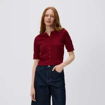 Dámský svetr Reserved - Ažurová halenka s viskózou - karmínová - 101EF-92X - 101EF-92X-M