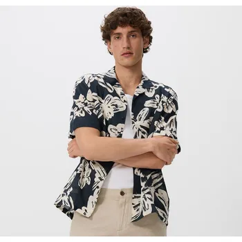 Pánská košile Reserved - Košile comfort s příměsí lnu - černý - 030EH-99P - 030EH-99P-XS