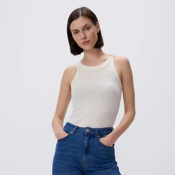 Dámské tričko Reserved - Top s dekorativním detailem - krémová - 452FS-01X - 452FS-01X-S