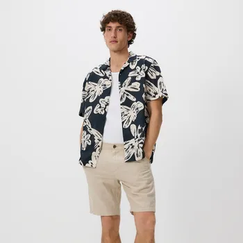 Reserved - Kraťasy regular s&nbsp;příměsí lnu - béžová - 9331N-08X - 9331N-08X-XXL