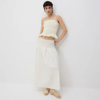 Dámská sukně Reserved - Bavlněná midi sukně - krémová - WW202-01X - WW202-01X-S