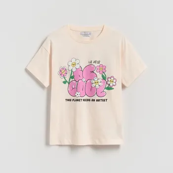 Dívčí tričko Reserved - Volné tričko s potiskem - tělová - 560GW-02X - 560GW-02X-116