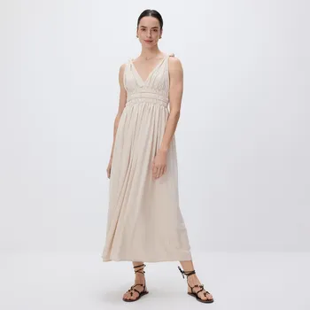 Dámské šaty Reserved - Maxi šaty s nabíráním - béžová - WW281-08X - WW281-08X-M
