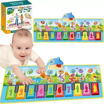 Hudební nástroj pro děti Woopie Hudební podložka XXL Dinusie 2v1 Piano 8 melodií 110cm