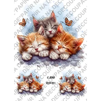 Umělecký papír Rýžový a soft papír na decoupage - Koťátka - KB0899 Materiál: Soft, Rozměr: A4