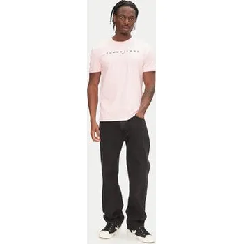 Pánská móda Tommy Jeans T-Shirt Linear Logo DM0DM20744 Růžová Regular Fit M