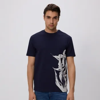 Pánské oblečení Reserved - Tričko comfort s potiskem - tmavomodrá - 730EF-59X - 730EF-59X-XXL