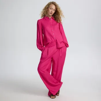 Dámské kalhoty Reserved - Široké kalhoty s příměsí lnu - fuchsiová - 1066P-43X - 1066P-43X-XS