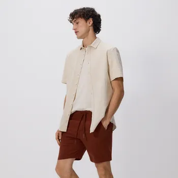 Pánské kalhoty Reserved - Kraťasy regular s příměsí lnu - karmínová - 9327N-92X - 9327N-92X-XS