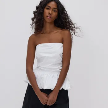 Reserved - Tričko s volánkem peplum - bílá - 592FB-00X - 592FB-00X-M