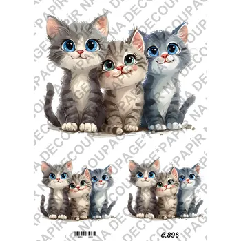 Umělecký papír Rýžový a soft papír na decoupage - Koťátka - KB0896 Materiál: Soft, Rozměr: A4