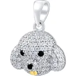 Stříbrný přívěsek - hlava pejska s čirými zirkony Brilliance Zirconia
