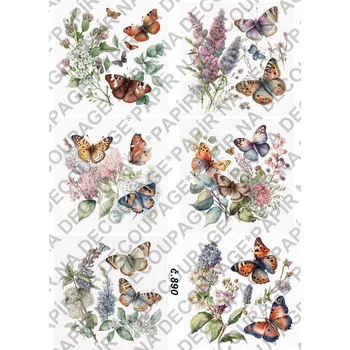 Umělecký papír Rýžový a soft papír na decoupage - Motýli - KB0890 Materiál: Soft, Rozměr: A4