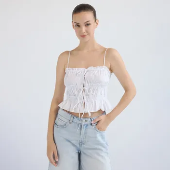 Dámské tričko Reserved - Bavlněný top s vázáním - bílá - XB622-00X - XB622-00X-M