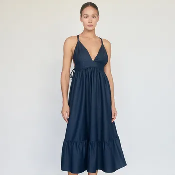 Dámské šaty Reserved - Midi šaty na ramínka - tmavomodrá - 9276H-59J - 9276H-59J-XS