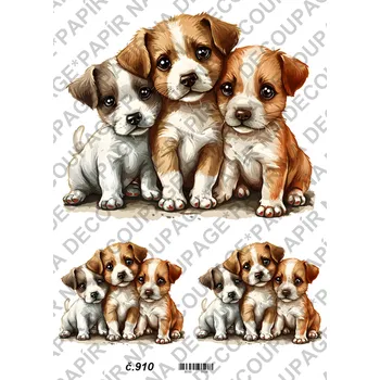 Umělecký papír Rýžový a soft papír na decoupage - Štěnátka - KB0910 Materiál: Soft, Rozměr: A4