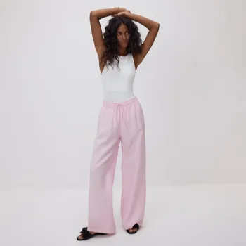 Dámské kalhoty Reserved - Strukturované kalhoty s vázáním - růžová - 495GG-30X - 495GG-30X-XL