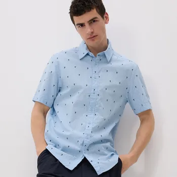 Pánská košile Reserved - Košile se vzorem regular fit - bleděmodrá - 021EH-05P - 021EH-05P-L