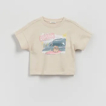 Dívčí tričko Reserved - Tričko s vyvýšeným potiskem - béžová - 413EC-08X - 413EC-08X-92