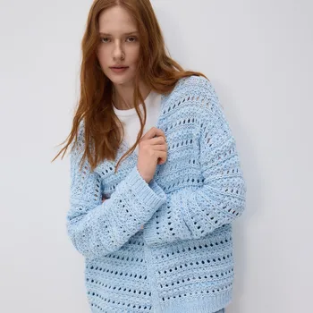 Dámské oblečení Reserved - Kardigan z&nbsp;bavlněné směsi - světle modrá - VL372-50M - VL372-50M-S