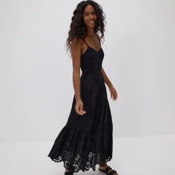 Dámské šaty Reserved - Midi šaty s krajkovou výšivkou - černý - WW261-99X - WW261-99X-M