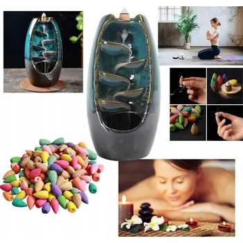 Aroma lampa Aromalampa 20 cm KERAMICKÝ VODOPÁD vonné kadidlo aromaterapie + 110 ks