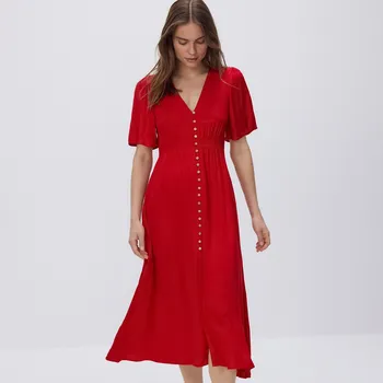 Dámské šaty Reserved - Midi šaty s překládaným výstřihem - červená - 3425P-33X - 3425P-33X-XXL