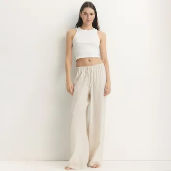 Reserved - Pyžamové kalhoty s příměsí lnu - béžová - 879CR-08X - 879CR-08X-XL