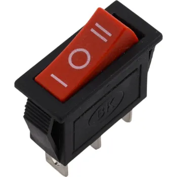 vypínač Kolébkový vypínač obdélníkový KCD3, ON-OFF-ON, 250V/16A Červená