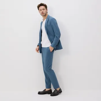 Reserved - Oblekové kalhoty s příměsí lnu - ocelově modrá - WK359-95X - WK359-95X-50