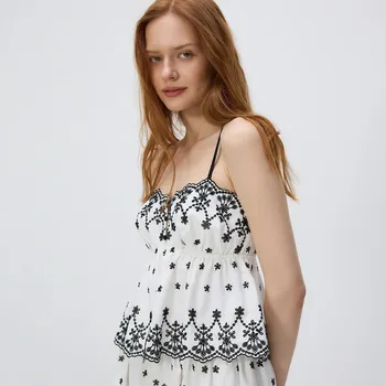 Reserved - Top na ramínka s výšivkou - bílá - 585FB-00X - 585FB-00X-L