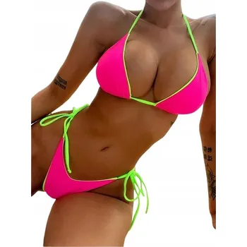 Dámské plavky Bikiny Plavky Tanga SEXY Dvoudílné Neonové Zavazovací - S