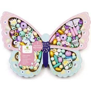 Dětské navlékací korálky Dřevěné pastelové korálky - Motýl