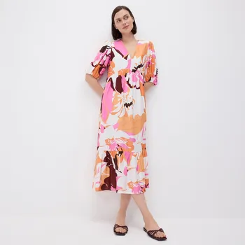 Dámské šaty Reserved - Midi šaty s vysokým podílem viskózy - vícebarevná - 6678B-MLC - 6678B-MLC-XL