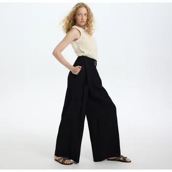 Dámské kalhoty Reserved - Viskózové kalhoty s páskem - černý - 1080P-99X - 1080P-99X-XS