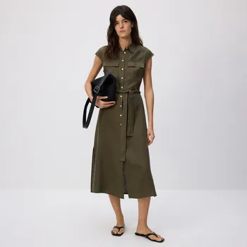 Dámské šaty Reserved - Lněné košilové šaty - světle olivová - 5179V-81X - 5179V-81X-XXL